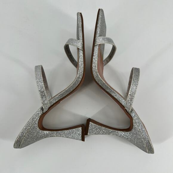 ASOS Glitter Slide Sandals Womens 8 Silver Strappy High Heels Square Open Toe - Picture 5 of 11